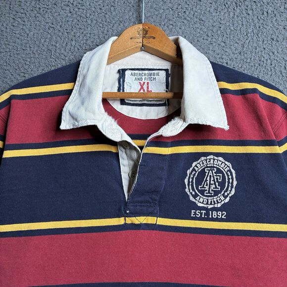 Vintage Y2K Abercrombie & Fitch Rugby Shirt Mens XL Long Sleeve Striped Polo - Picture 2 of 9